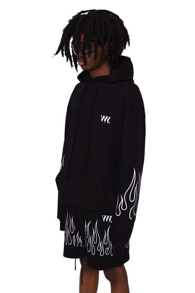 Palm Angels flame-print cotton hoodie - BLACK WHITE